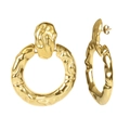 Golden minimalist hoop earrings with irregular hammered texture in a dual-view display - Gold Earrings