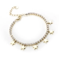 Gold plated stainless steel star charm bracelet with sparkling cubic zirconia settings - Gold Star Charm Bracelet (MSXBQL0305G)