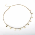 Gold star charm tennis necklace featuring sparkling clear zircons and polished star pendants - Gold Star Charm Necklace (MSXNQL0305G-HF)