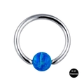 Macro detail of G23 titanium body piercing ring with a vibrant blue opal bead insert - 1.2*8mm / OP05