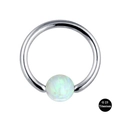 G23 titanium nose hoop ring featuring a green-purple opal ball on a white background - 1.2*8mm / OP17