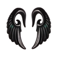 Dilatatori per orecchie in acrilico nero lucido a forma di ala d'angelo con piume - 3mm / Nero Lucido