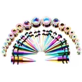 Regenboog rvs oor stretcher set inclusief tapers en tunnels in diverse afmetingen - 36-delige Set / Regenboog
