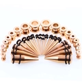 36-delige stretchset voor oren van roségoud rvs met tapers, tunnels en rubberen ringen - 36-delige Set / Roségoud