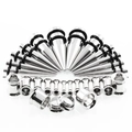 28-teiliges Dehnungsstab Set aus Edelstahl mit Tunnels und Taper von 12G bis 00G - Stahlfarben