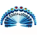 Set estensione orecchio 36pz in acciaio blu con espansori a punta e tunnel - Set da 36 Pezzi / Blu scuro