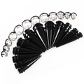Acrylic and stainless steel ear stretching kit with tapers and tunnels from 10mm to 20mm - Black Taper Set / Steel