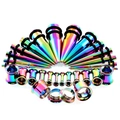 28er Set Regenbogen Edelstahl Dehnungsset für Ohren mit Tapers und Tunnels 12G bis 00G - Regenbogen