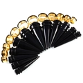 Acrylic tapers and golden steel tunnels ear stretching kit in a fan layout - Black Taper Set / Gold