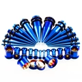Blaues Edelstahl Piercing-Set mit Dehnstäben und Tunneln in verschiedenen Größen - Dunkelblau