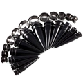 Black acrylic and stainless steel ear stretching kit with tapers and tunnels from 10-20mm - Black Taper Set / Black