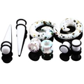Witte acryl oormeters set met kleurrijke spetters en zwarte rubberen O-ringen - 2mm / Wit