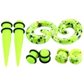 Neon groene en gele acryl oorbellen stretching kit met taps toelopende spiralen - 2mm / Groen