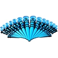 50-teiliges strahlend blaues Acryl-Dehnungsset mit Expandern und Plugs auf weißem Grund - 50 Stück / Aquamarin