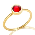 Minimalist gold alloy ring featuring a round faceted red crystal in a bezel setting - JDLR122G-1 / Red-Gold Ring