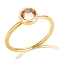 Gold plated ring with champagne round cut crystal on white reflective surface - JDLR122G-3 / Orange-Gold Ring