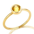 Minimalist gold ring featuring a sparkling round yellow gemstone birthstone setting - JDLR122G-4 / Yellow-Gold Ring