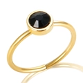 Adjustable golden ring featuring a round faceted black gemstone in a minimalist setting - JDLR122G-5 / Black-Gold Ring