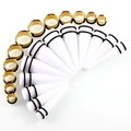 White acrylic ear tapers and gold stainless steel tunnels set with black O-rings - White Taper Set / Gold