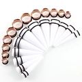 White acrylic tapers and rose gold stainless steel tunnel ear stretching set - White Taper Set / Rose Gold