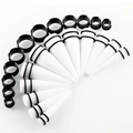 White acrylic tapers and black stainless steel tunnel ear stretching set with O-rings - White Taper Set / Black