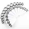 White acrylic tapers and steel tunnels ear stretching kit with black O-rings, 10-20mm - White Taper Set / Steel