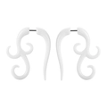 Boucles d'oreilles spirales blanches en acrylique avec design tribal et tiges noires - Volute Tribale Symétrique