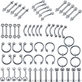 Set of 60 stainless steel body piercing jewelry including nose rings and studs - 12 Styles Mixed Piercing Full Jewelry Set (Pack of 60) / Silver