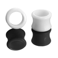 Macro shot of polished white acrylic double flared ear plugs with mirror reflection - 4mm / White