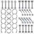 Detailed set of stainless steel body piercing jewelry including labret studs and rings - 1.2*6+3mm / Steel