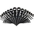 Detailliertes Set aus schwarzen Acryl-Dehnstäben und Plugs mit O-Ringen zur Aufdehnung - 50 Stück / Schwarz
