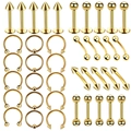 Detailed 40-piece rose gold stainless steel body piercing set display on white background - 1.2*6+3mm / Gold