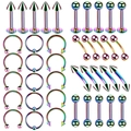 Rainbow plated stainless steel piercing set featuring labret studs and horseshoe rings - 1.2*6+3mm / Colorful