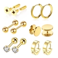 12-piece gold stainless steel earring set with barbell studs, zircons, and hoop styles - Stud And Hoop Combination Style / Gold