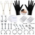 Detailed 42-piece body piercing kit with sterile needles, clamps, and stainless jewelry - Steel