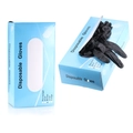 Détail de la boîte de gants jetables noirs montrant les tailles et la texture antidérapante - S / Noir