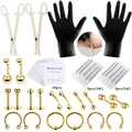 Professional 42pcs gold body piercing kit with tools, needles and stainless steel jewelry - Gold