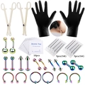 Detailed view of 42-piece professional body piercing kit with colorful jewelry and tools - Colorful