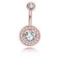 Λεπτομερής κοντινή λήψη σκουλαρίκι αφαλού ροζ χρυσό με μεγάλο ζιργκόν και μικρο-pave - Ροζ Χρυσός Δίσκος
