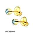 Paire de boucles d'oreilles dorées avec zircons bleu aqua ronds sertis clos - Or Aigue-marine