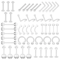 Clear acrylic body piercing set including belly, nose, lip and eyebrow rings - Assorted Transparent Styles