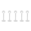 Five transparent medical acrylic piercing studs with ball tops and flat base backings - Clear Lip Stud