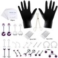 Kit de piercing 47 pièces avec aiguilles 14G/16G, outils et bijoux violets variés - Set de 47 pièces / Zirconium Violet