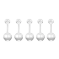 Close-up of a 5-piece set of transparent acrylic curved navel rings with clear beads - Clear Belly Ring
