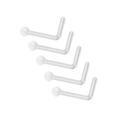 Close-up of 5 pieces clear bioflex L-shaped nose studs with ball top detail - Clear L-Bar Ball Nose Stud