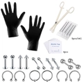 28-delige lichaampiercing set met steriele naalden, tangen, handschoenen en sieraden - 1.2*6+3 / Staalkleur