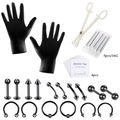 28-delige zwarte roestvrijstalen piercing set met tools, naalden en handschoenen - 1.2*6+3 / Zwart