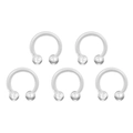 Close-up of five flexible transparent horseshoe piercing rings with screw-on balls - Transparent Horseshoe Ring