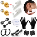 Professional disposable ear piercing kit with stainless steel studs and alcohol pads - Gold Piercer With Stones + Black Studs