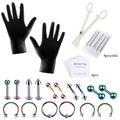 28-delige regenboog piercing set met roestvrijstalen sieraden, naalden en tools - 1.2*6+3 / Kleurrijk